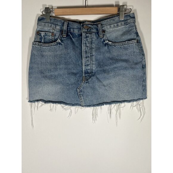 RE/DONE blue denim mini frayed edge cut-off skirt 28 festival western retro - Picture 1 of 12